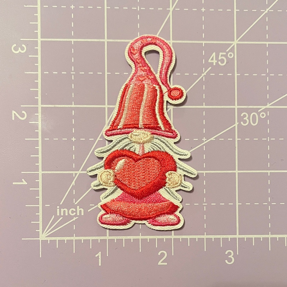 NWOT Pink Red and White Gnome Love Heart Hat Embroidered Iron On Patch